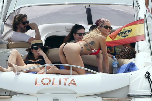 EXCLUSIVE: Premium Exclusive--British singer Rita Ora and friends photographed out on a boat this af