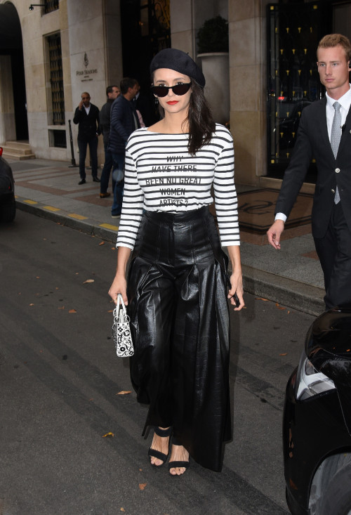 Nina Dobrev seen leaving the George V Hotel during Paris Fashion Week. 25 Sep 2019 Pictured: Nina Do
