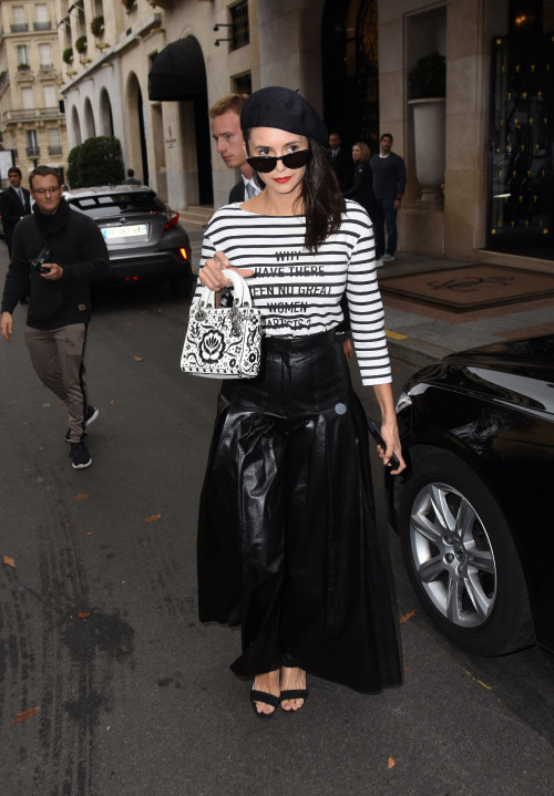 Nina Dobrev seen leaving the George V Hotel during Paris Fashion Week. 25 Sep 2019 Pictured: Nina Do