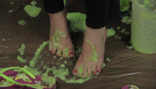 green slime on my face and flip flops 6